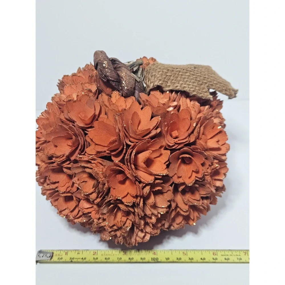 Rustic Wood Curl Shaved Woodchip Pumpkin Fall Harvest Decor Orange Floral Burlap